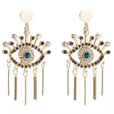 China FASHIONABLE European and American alloy tassel earrings eye set with diamond multilayer women's style for sale