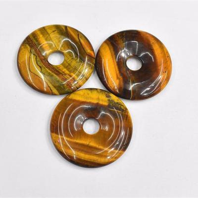 China Natural Gemstone Loose Beads Wholesale Charm Natural Smooth Gemstone Yellow Tiger Eye Donuts Pendant For Jewelry Making for sale