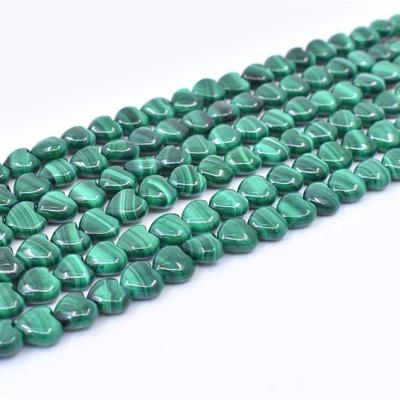 China Polished Beads Strand Wholesale Natural Soft Charm Gemstone Malachite Heart Shape Loose Beads For Jewelry Making for sale