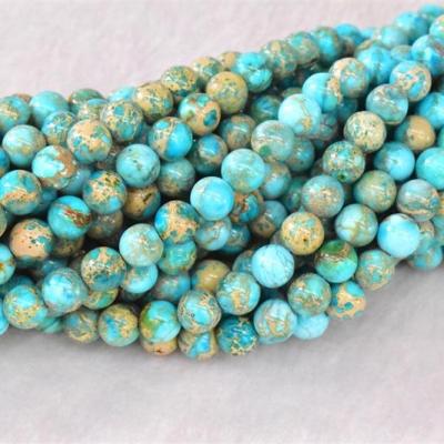 China Loose Bead Makers Charm Jewelery Making Imperial Jasper Stone Beads Sea Sediment Gemstone Smooth Round Impression for sale