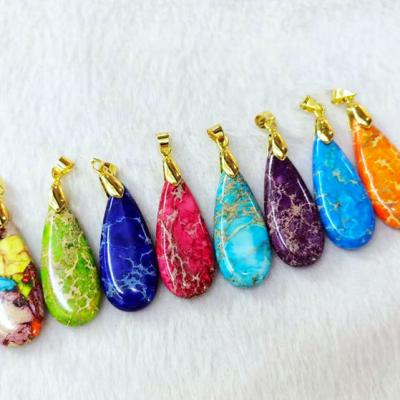 China Popular Natural Smooth Gemstone Jasper Earrings Sea Sediment Drop Imperial Charm Europe and America Shape Pendant Jewelry Making for sale