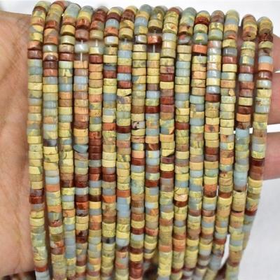 China Flat Round Heishi Wheel Shaped Natural Smooth Gemstone Serpentine Snake Skin Jasper Beads For Jewelry Making for sale