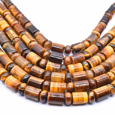 China European Natural Smooth Stone Tiger Eye Cylinder Rondelle Loose Gemstone Charm Bead For Jewelry Making for sale