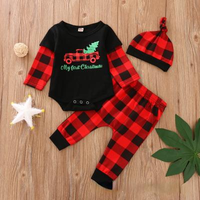 China Casual Newborn Baby Clothes 3Pcs Baby Clothes Sets Cotton Print Plaid Children Clothing Sets 2021 for sale