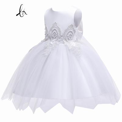 China Wholesale High Quality Anti-static White Tulle Flower Dress Bow Princess Girl Party Dress For Babies for sale