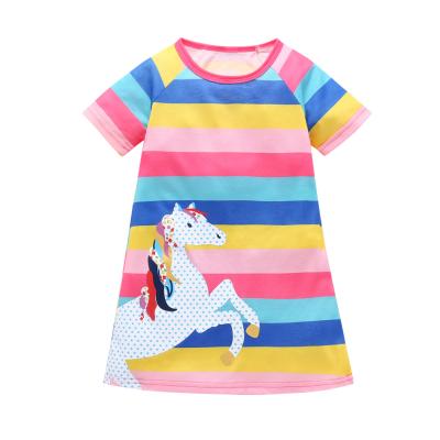 China Anti-Static Rainbow Stripe Clothes Princess Casual Dress Outfit Toddler Baby Kids Girls Dresses for sale