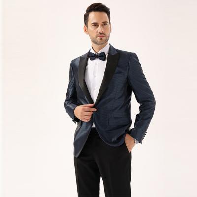 China Fashion Top Pattern Anti-wrinkle Design Jacquard Blue Groom Suit Dress 2 Pieces Jacket Pants Slim Men Suit Wholesale for sale