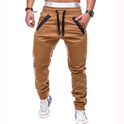 China Breathable Jogger Pants With Two Casual Zipper Pockets Plus Size Elastic Waist Men Khaki Pants Trousers for sale