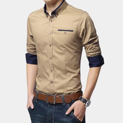 China Solid Color 100% Cotton Casual Shirts Anti-pilling Office Men's Shirts For Men's Long Sleeve for sale