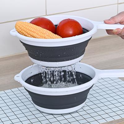 China Sustainable 2PCS Nesting Folding Food Colander Set PP Collapsible Water Ladle Kitchen Water Drain Scoop Dipper for sale