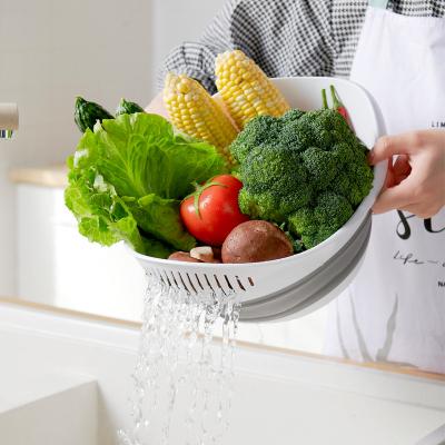 China Folding 3.6L Circular Kitchen Water Drain Basket Folding Foldable Silicone Washing Basket  for Fruit Vegetable for sale