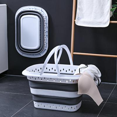 China Morden Plastic  Collapsible Laundry Basket Double Handle Smart Space Saving Portable Pop Up Folding Storage Box for sale