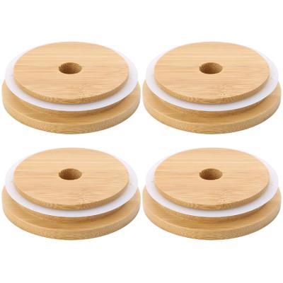 China Lid Microwavable Glass Bamboo Wide Mouth Jar Storage Canning Drinking Jars Cover Lids Wooden Color 86mm for sale