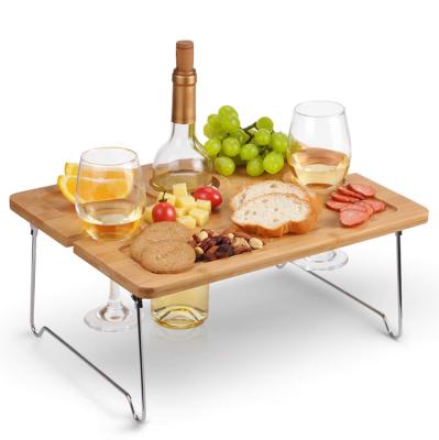 China Outdoor Folding Portable Table Snacks And Cheese Rack Tray Bamboo Wine Picnic Table for sale