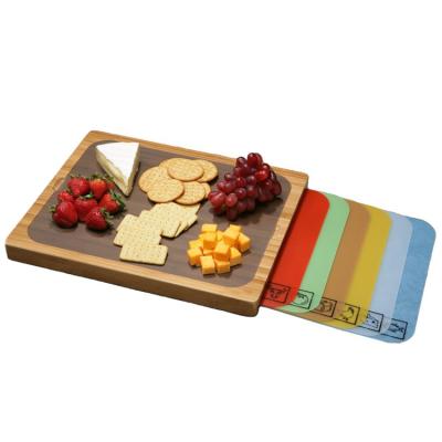 China Disposable Bamboo Chopping Cutting Board with 7 Colored Cutting Mats for sale