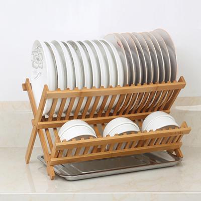 China Sustainable Folding Natural Bamboo Bowl Rack Dish Drying Racks for sale