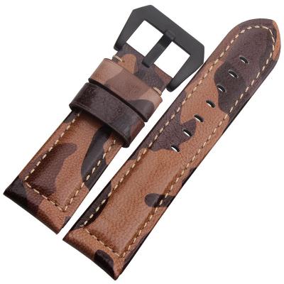 China High Quality Durable Camouflage Printed Man Leather Watch Strap for sale