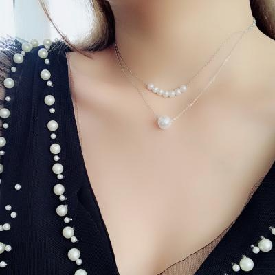 China Europe And America Layered Pearl Pendant Necklace For Women Double Chain Necklace For Girls for sale