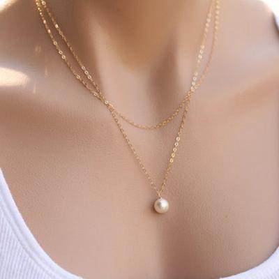 China Europe and America Gold Faux Pearl Long Tone Chain Necklace for sale