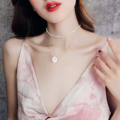 China Europe and America Double Layer Pearl Necklace Choker Fashion Chain Cute Women Pendant Jewelry Gift for sale