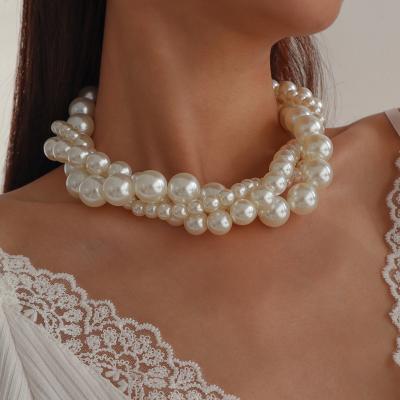 China Europe and America Simulated Pearl Multilayer Statement Necklace Multi-Strand Pearl Statement Necklace Bridal Choker Necklace for Wedding Party Jewelry for sale