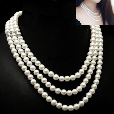 China Europe and America Strand Chain Necklace Faux Pearl Multilayer Fin Beads Cluster Long Choker Necklace for sale