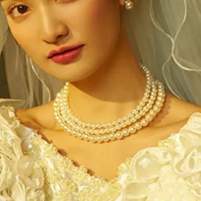 China Europe and America around the pearl necklace wedding glass imitation pearl necklace for brides for sale