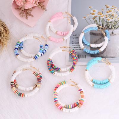 China CLASSIC Fashion Jewelry Colorful Preppy Clay Bead Hoop Earrings Holiday Jewelry Earrings for sale