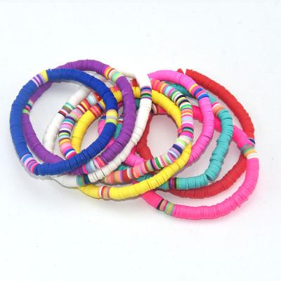 China CLASSIC Boho Mixed Color Polymer Clay Beaded Disc Bead Bracelet Stretch Elastic Jewelry for sale