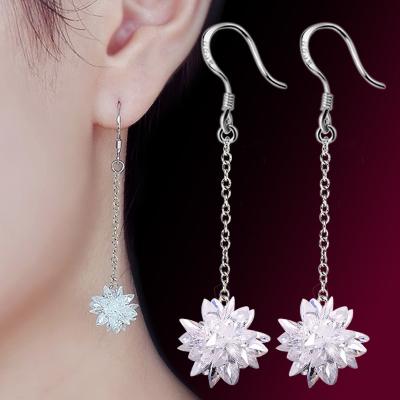 China Beautiful CLASSIC Silver Sweet Ice Zircon CZ Flower Dangle Drop Earrings for sale