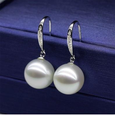 China CLASSIC Shell Pearl Round Beads Dangle CZ Hook Earrings for sale