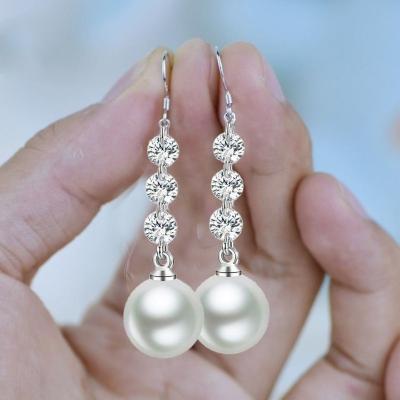 China CLASSIC White Sea Shell Pearl CZ Dangle Earrings for sale