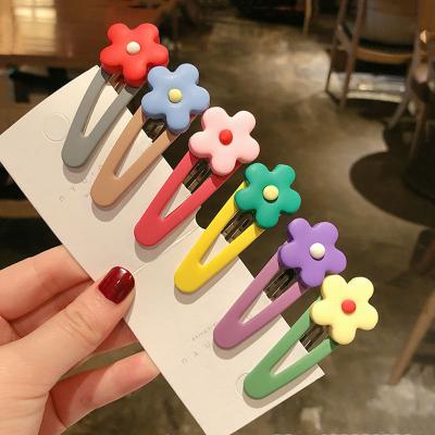 China Environmentally Friendly Wholesale Candy Color BB Hair Clip Flower Sausage Hair Clip For Girls for sale