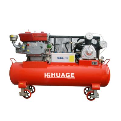 China Lubricated diesel engine psiton 35cfm 450l 12.5bar 15hp low noise industrial diesel air compressor for sale