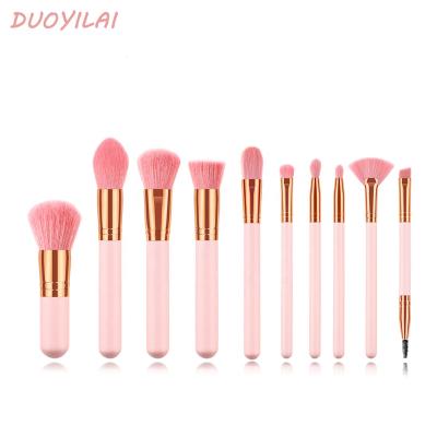 China Angular Blush Travel 10pcs Professional Luxury Skin Friendly Cosmetic Brush Kit Eyeshadow Lip Wood Handle Pink Nylon Hair Make Up Brush Set for sale