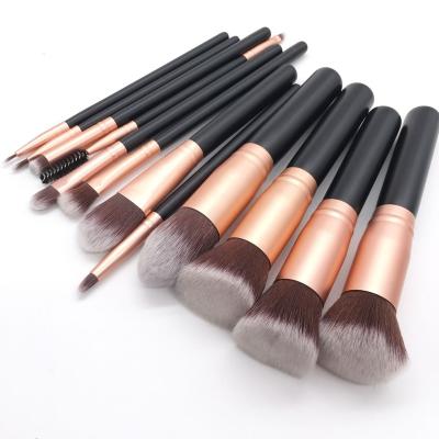 China Angular Blush LOW OEM Private Label Free Sample Makeup Brush Set Custom Logo 14 PCS Matte Gold Rose Make Up Brushes for sale