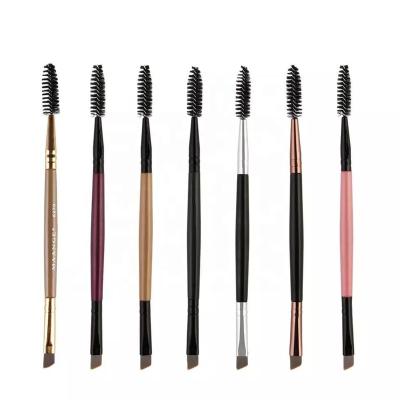 China Wood Handle Makeup Eyebrow Flat Angled Double Sided Brushes Skin-Friendly Brush Sweep Eyebrow Paint Double Ended Brushes for sale