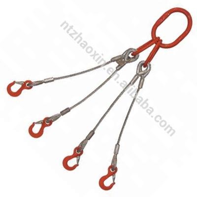 China LIFTING 4 Leg Dice Eyes Wire Rope Slings With Hooks for sale