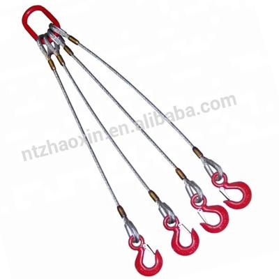 China LIFTING 4 Leg Brake Dice Eyes Wire Rope Slings With Hooks for sale