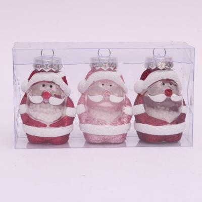 China Christamas Decoration Shuangyuan OEM&ODM 3pcs 8.5CM PET Ball Set Fuchsia&pink Glitter Snowman Christmas Tree Ornaments For Holiday Party Xmas Deco for sale