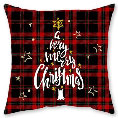 China Short Plush Vacuum Packing Red Christmas Grid Plaid Print Sofa Cushion Cover Classic Christmas Tile Cases for sale