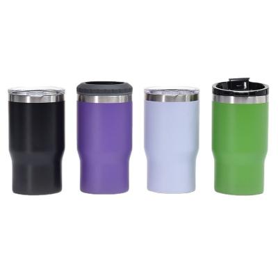 China Colorful 14oz Disposable Water Bottle Stainless Steel 4 In 1 Can Cooler Powder Cooler Tumbler Coated Box With 2 Lids for sale