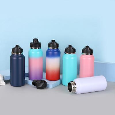 China Viable custom logo bpa free 32OZ gradient sport vacuum flask stainless steel insulated water bottle with leak proof straw lid for sale