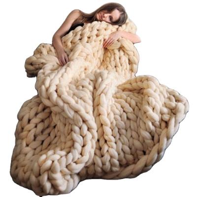 China 100% Acrylic Blanket Warm Environmental Soft Chunky Merino Wool Blanket Handwoven Knitting Throw Blanket Wool Comforter Wool Sofa Throw Blanket for sale