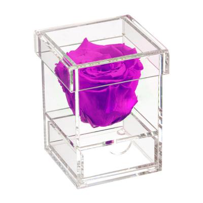 China Real Romantic Preserved Acrylic Jewelry Box Rose Box With Drawer Preserved Rose Flower In Single Rose Square Valentines Day Gifts Eternal for sale