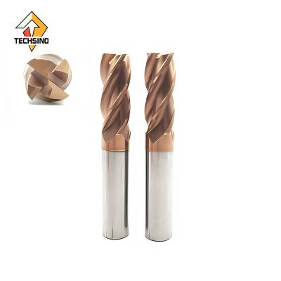 China HRC55 Copper Carbide End Mill 1 2 4 5 6 8 10 12mm 4Flutes Milling Cutter Alloy Coating Tungsten Steel Cutting Tool CNC Endmills for sale