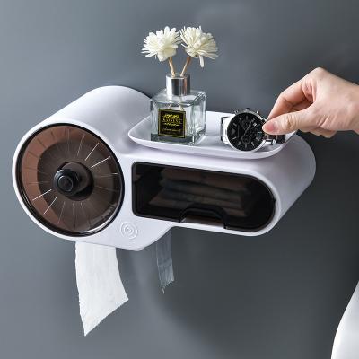 China Modern Hot Selling Multifunctional Tissue Paper Roll Holder Wall Mounted Non Punching Tissue Box for sale