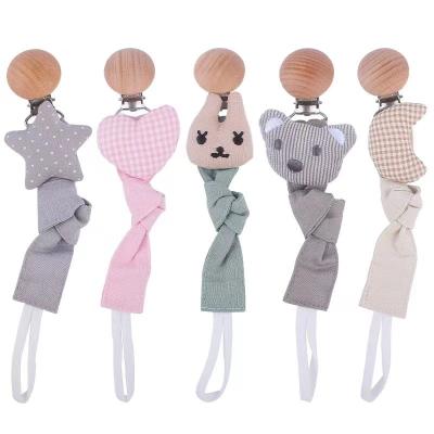 China BPA Free Baby Pacifier Clips Wooden Animal Cotton Nipple Holder for sale