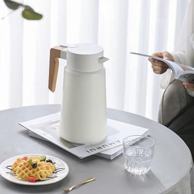 China 2021 New Arrival PORTABLE Wood Handle Double Walled Vacuum Insulated Coffee Pot Family for sale