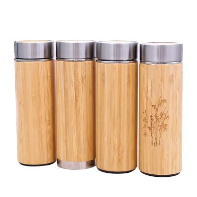 China 2021Eco-Friendly 500ML Business Customer Logo Bamboo Wooden Stainless Steel Water Bottle With Filter Gift Box for sale